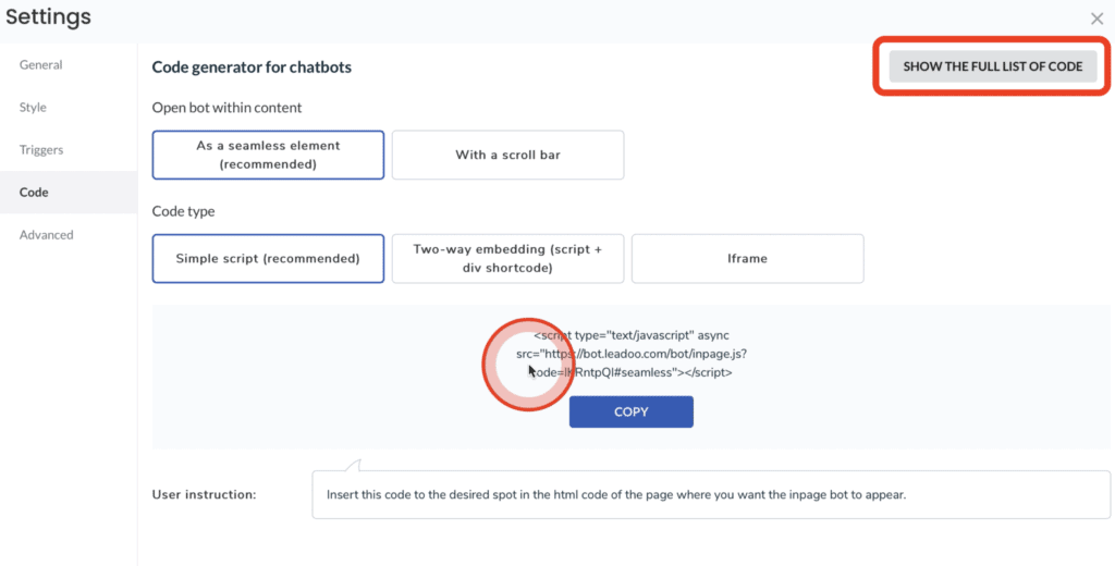 Screenshot 2021 01 18 at 14.00.57 How to embed Leadoo bots
