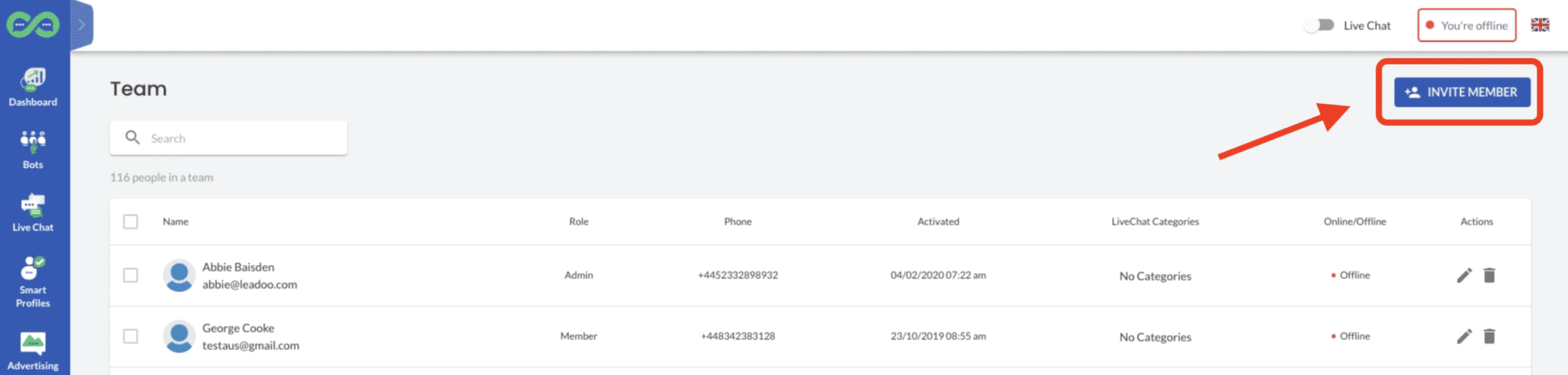 inviting members to Leadoo