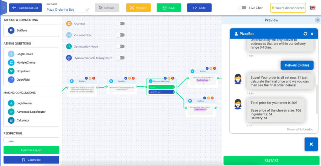 pizza ordering bot Build a Quote Calculator using Dynamic Variables