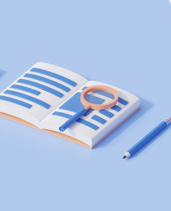 books analysis education with book magnifying glass with 3d render illustration result case studies Case studies