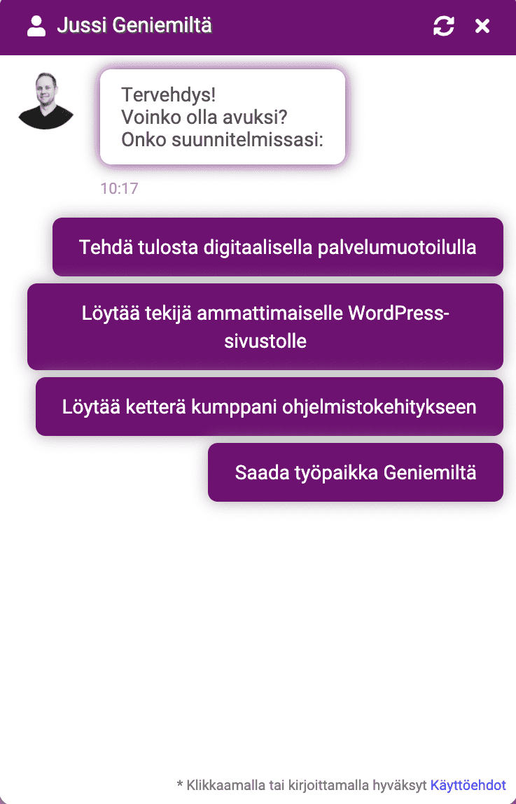 Na%CC%88ytto%CC%88kuva 2021 9 30 kello 10.18.56 botti Miten rakentaa konvertoiva botti? – 5 vinkkiä hyvään bottiviestintään