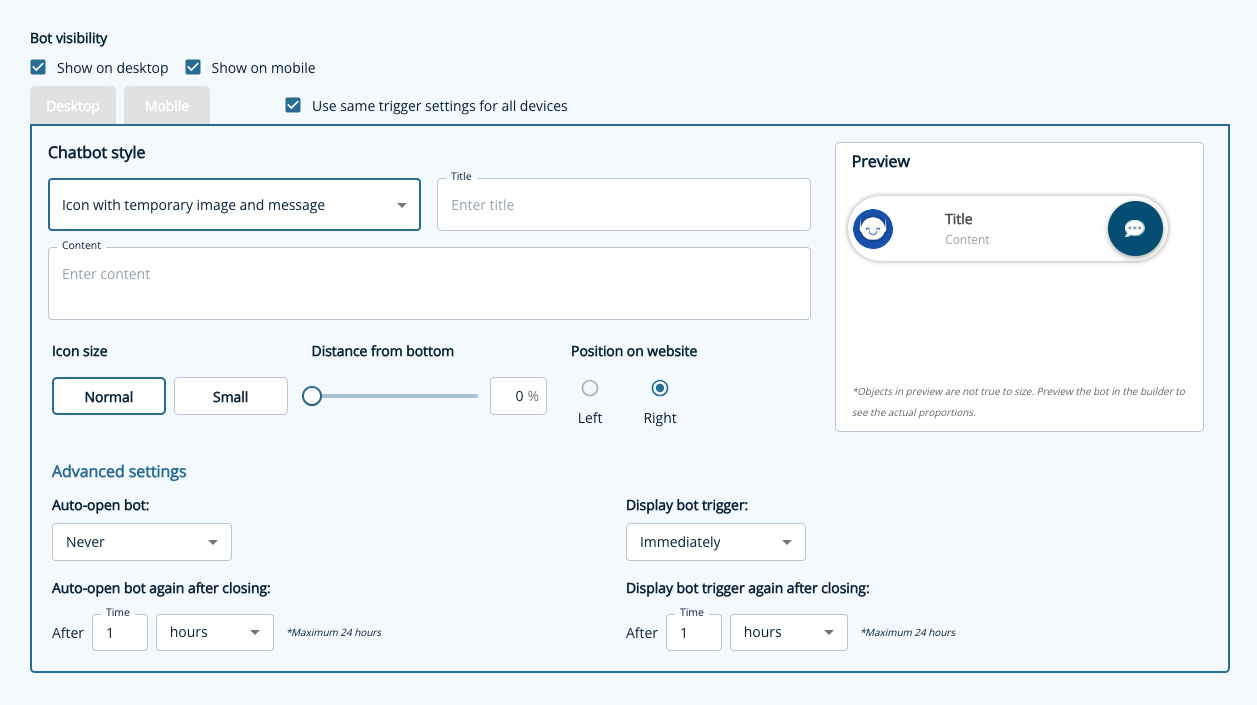 Chatbot trigger settings