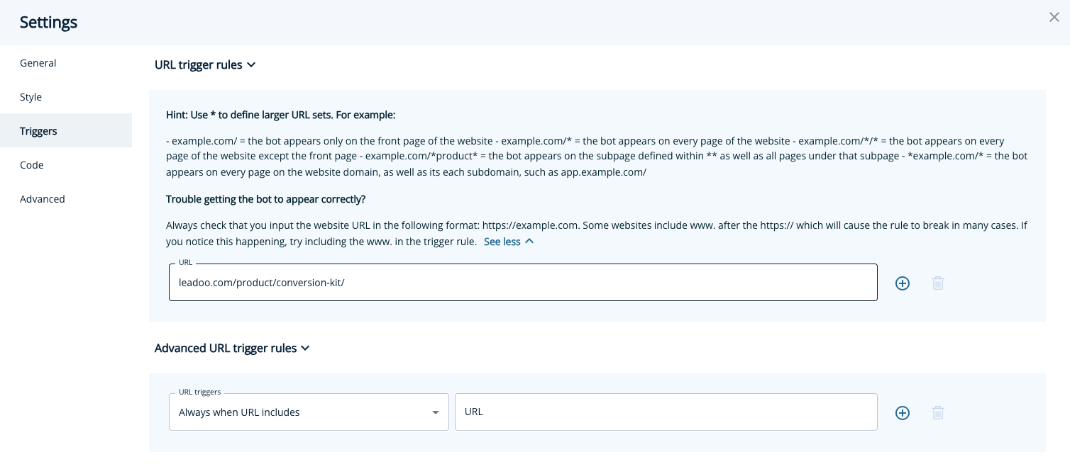 where to find url trigger rules