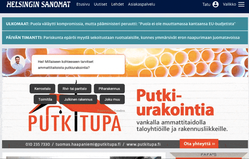 Putkitupa banneribotti bannerimainonnalla Miten konvertoida paremmin bannerimainonnalla? Hyödynnä interaktiivista BanneriBottia!