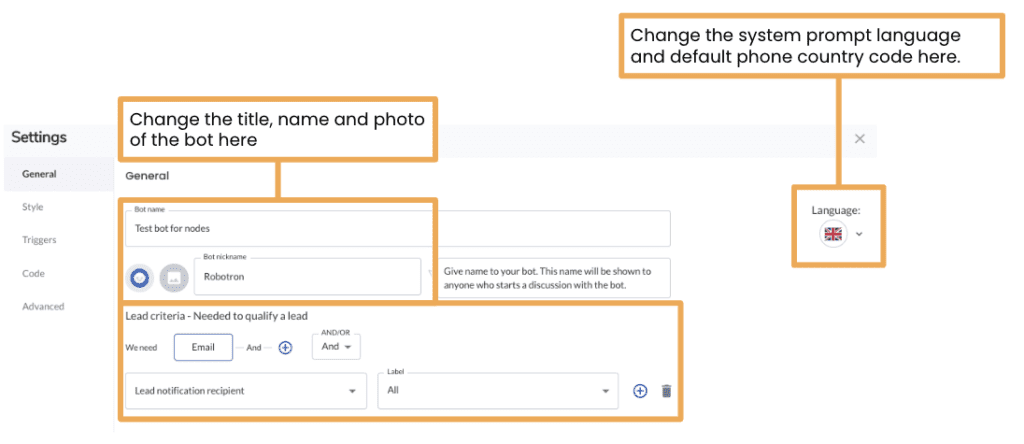 Na%CC%88ytto%CC%88kuva 2022 6 3 kello 8.18.08 Settings, Styles & Trigger rules (Chatbot & Inpagebot)