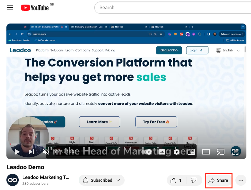 How to embed video and images in a Leadoo bot 7 video YouTube Share button
