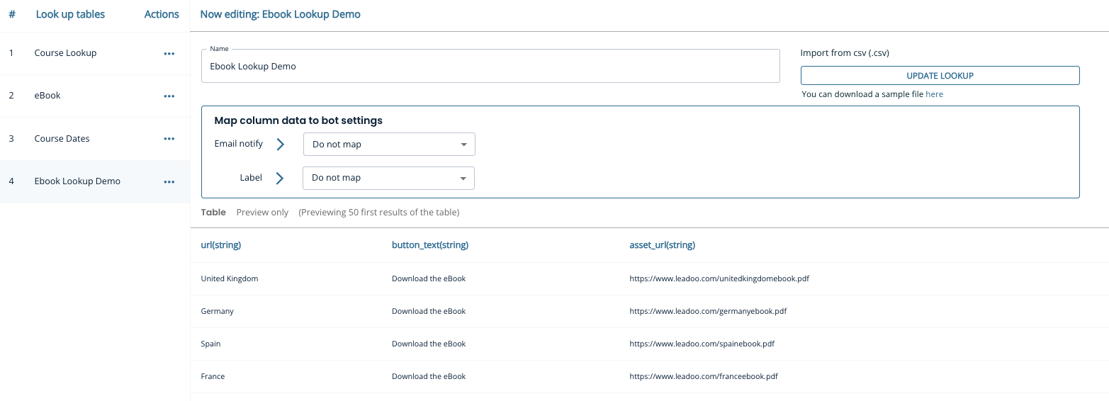 Using Leadoo's Lookup tool to pull information from table 2 Lookup Lookup table 2 Lookup Using Leadoo's Lookup tool to pull information from table