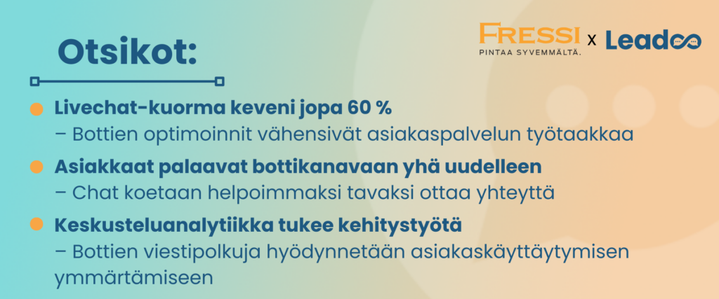 Fressi x Leadoo: Fressin asiakaspalvelu uudelle tasolle Leadoon avulla 2 Fressillä livechatin kuormaa saatiin kevennettyä jopa 60%.