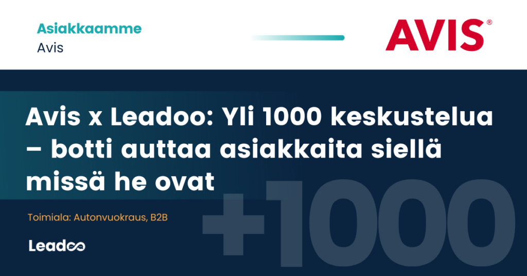 Avis x Leadoo Header Avis x Leadoo: Yli 1000 keskustelua – botti auttaa asiakkaita siellä missä he ovat